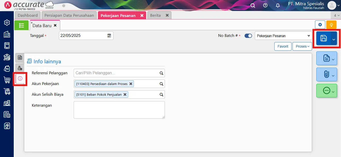 Cara mencatat pekerjaan pesanan